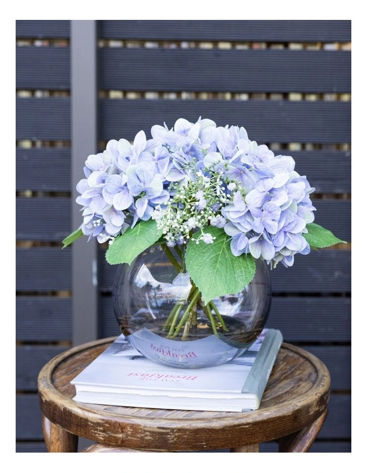 Hydrangea Arrangement in Fish Bowl Artificial Flowers Decor 28cm in Multi