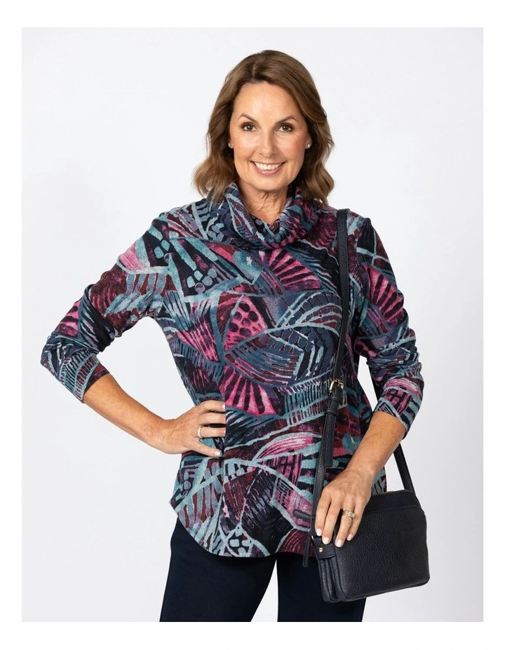 Ines Curved Hem Cowl Top in Blue/Pink