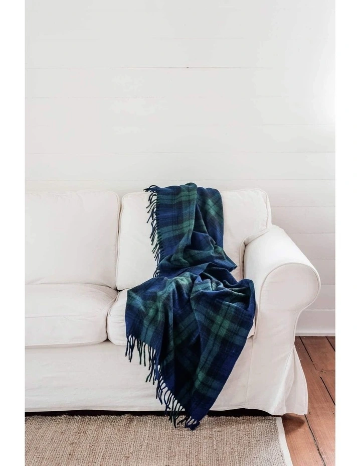 Heritage Collection Recycled Wool Scottish Tartan Blanket in Forest