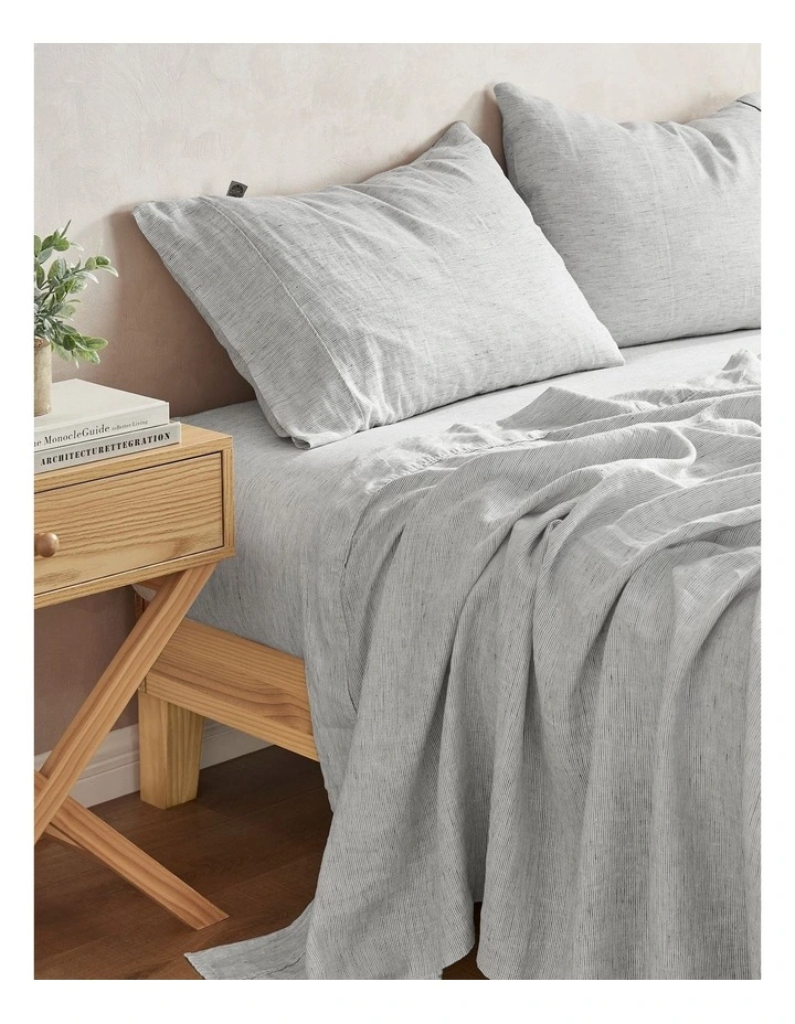 Classic Pinstripe Linen Sheet Set in White