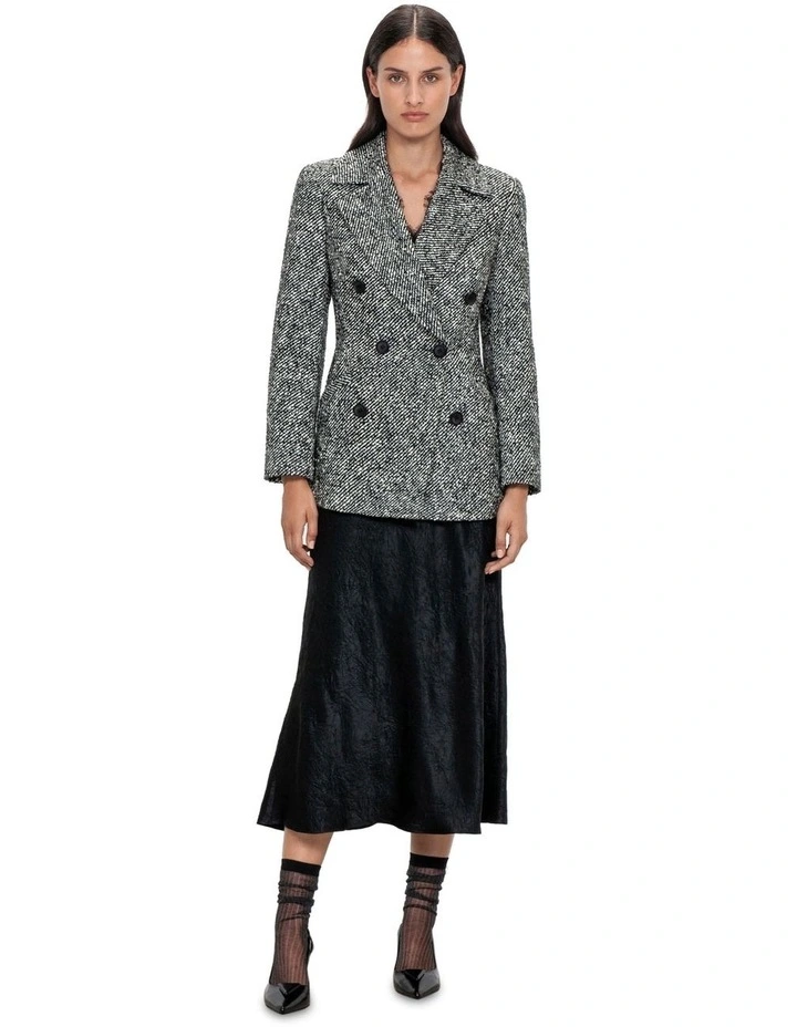Modern Boucle Fitted Coat in Black