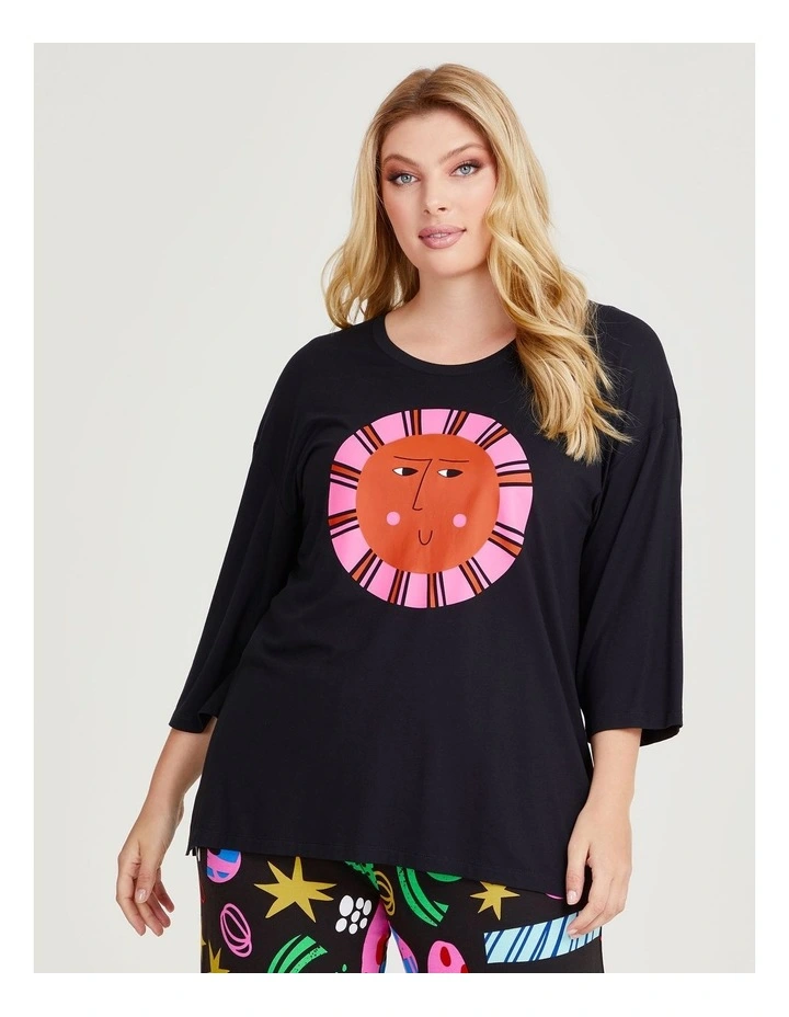 Bamboo Sunshine Pyjama Top in Black