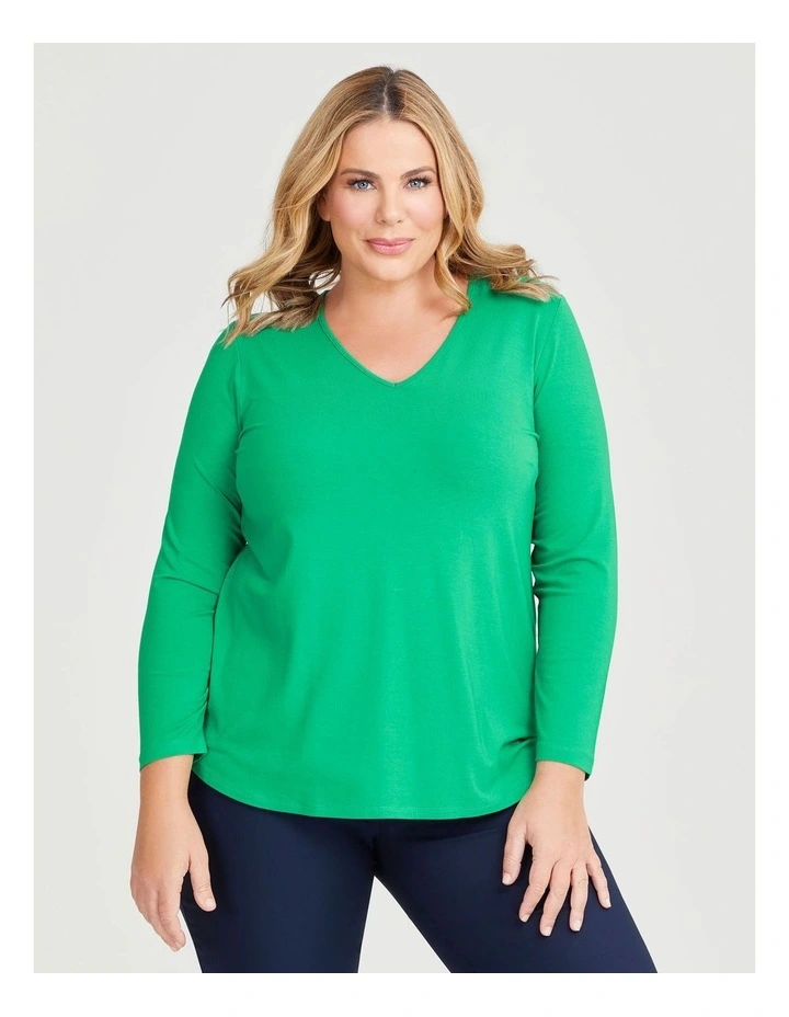 Natural Everyday V-neck Long Sleeve Top in Jewel Green