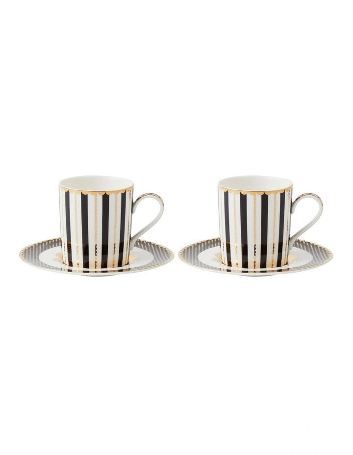 Gift Boxed Teas & C's Regency Demi Cup & Saucer 100ml Set of 2 in Black