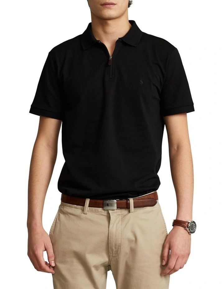 Custom Slim Fit Stretch Mesh Polo Shirt Black