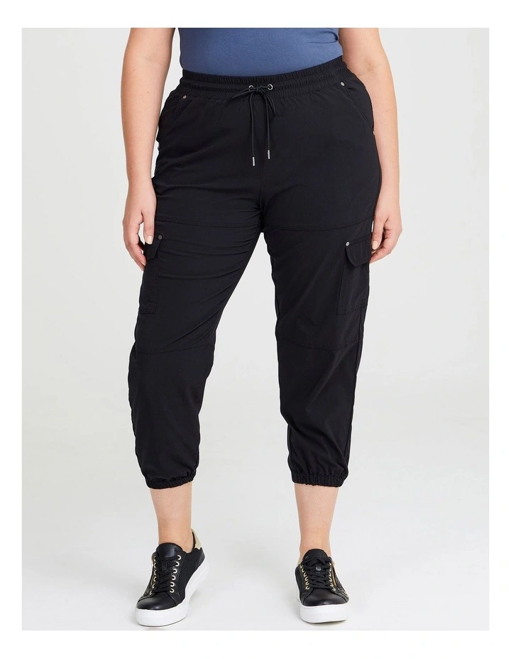 Castaway Tie Waist Cargo Pant in Black