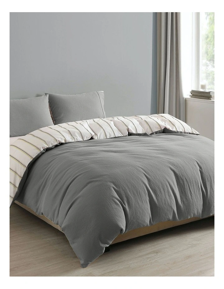 Hemp Braid Cotton Blend Striped Reverse Quilt Cover Set in Grey