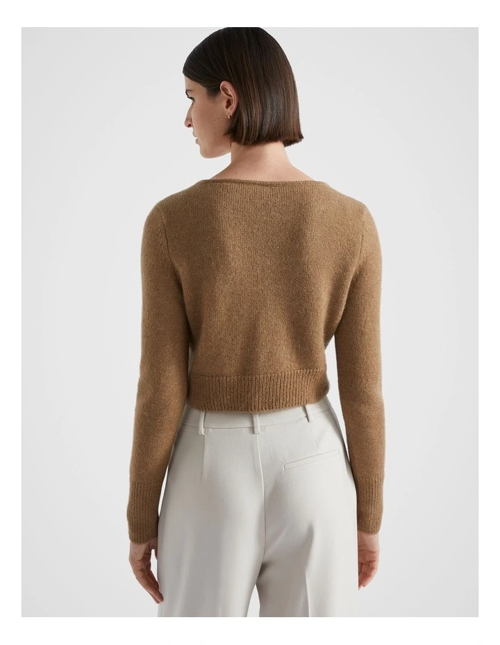 Fitted Crop Cardigan in Deep Chai Marle