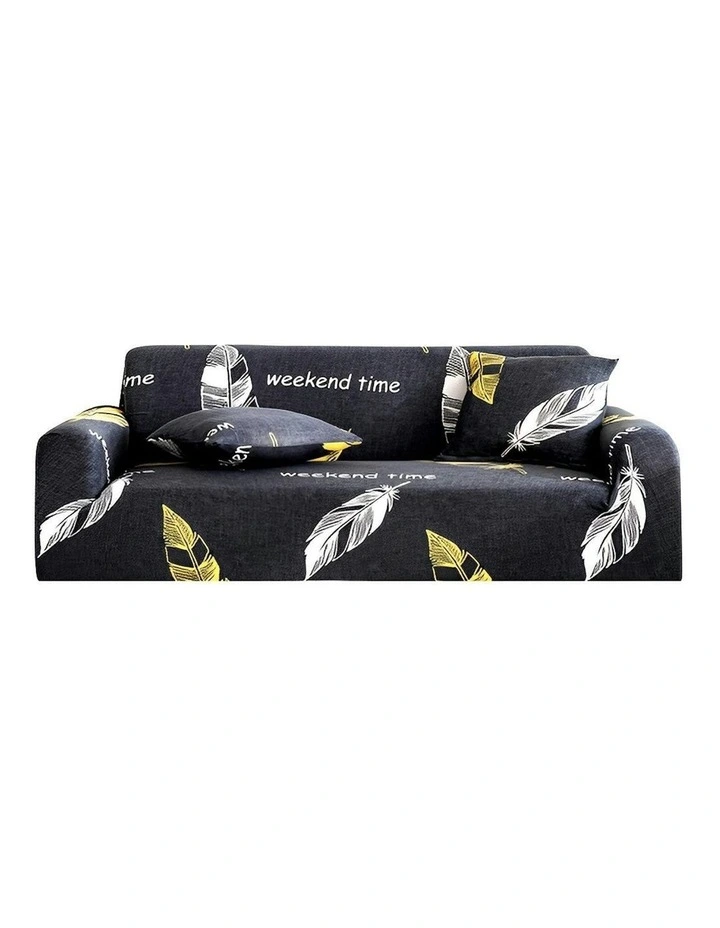 3-Seater Sofa Cover Couch Protector in Feather Print/Black