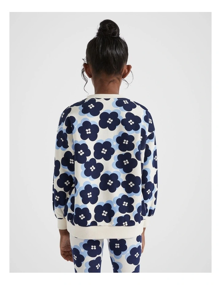 Retro Floral Sweat Top in Creme