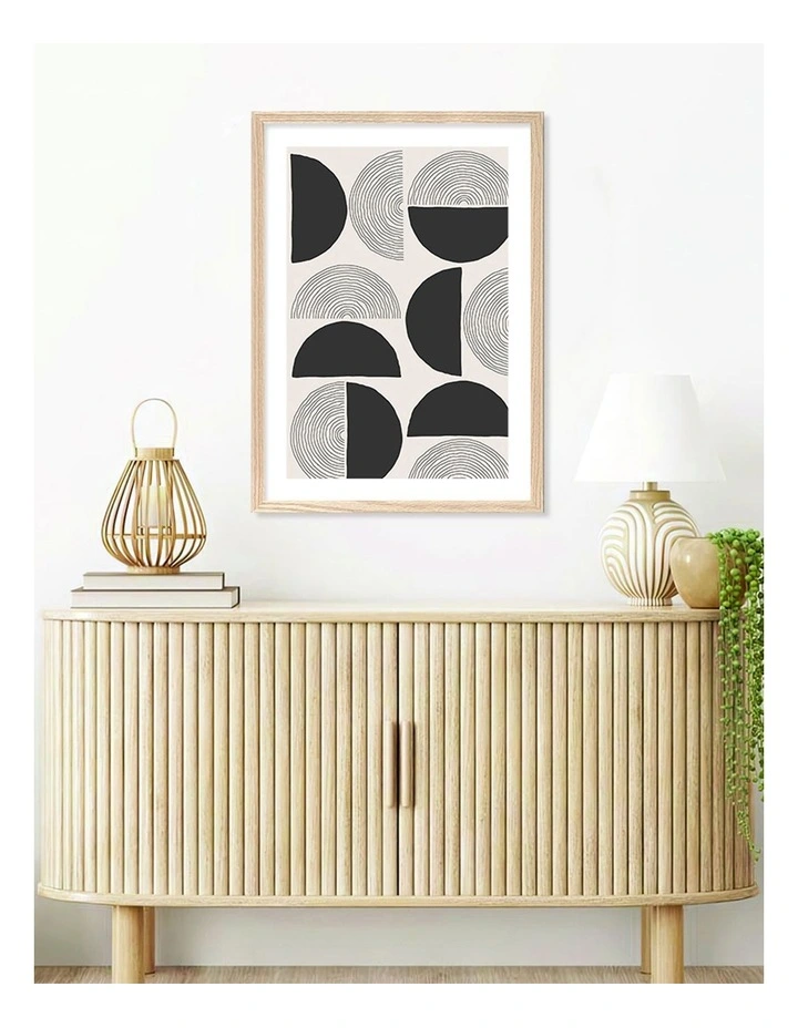 Australian Made Circle Lines Cluster Art Print A2 in Natural Frame