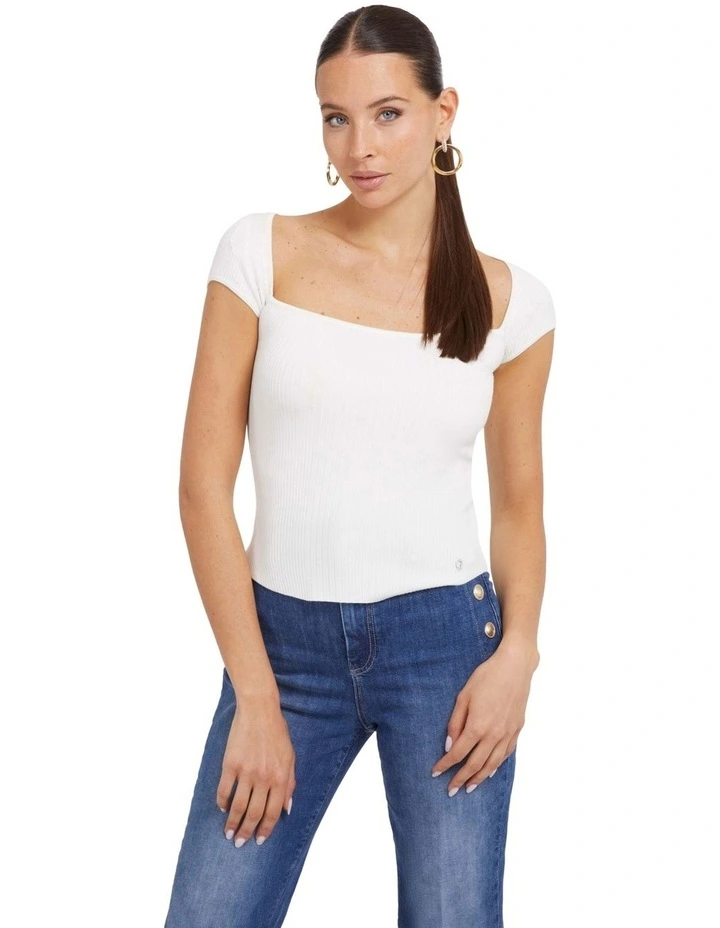 Short Sleeve Coline Sweater Top in Cream White
