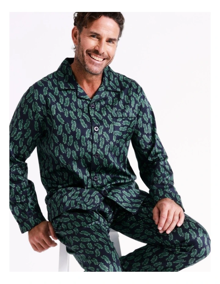 Long Sleeve Cotton Sateen PJ Set Botanicals in Navy