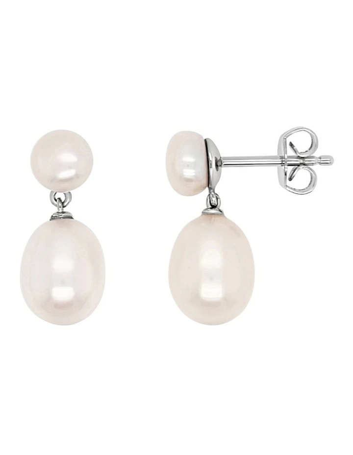 Two-Tier Baroque Pearl Earrings in White