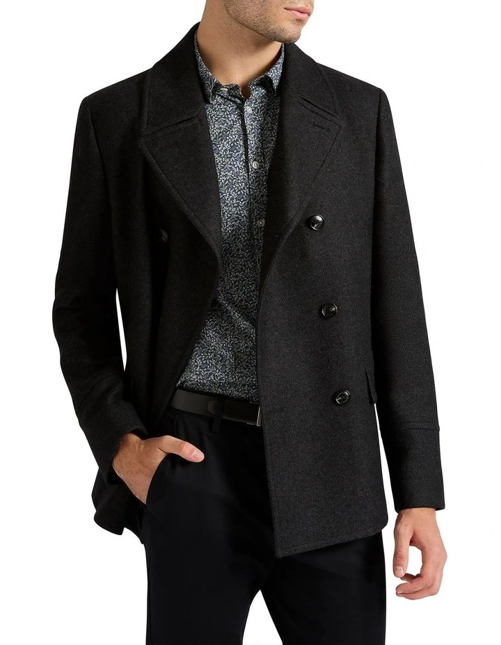 Bradley Wool Blend Pea Coat in Charcoal