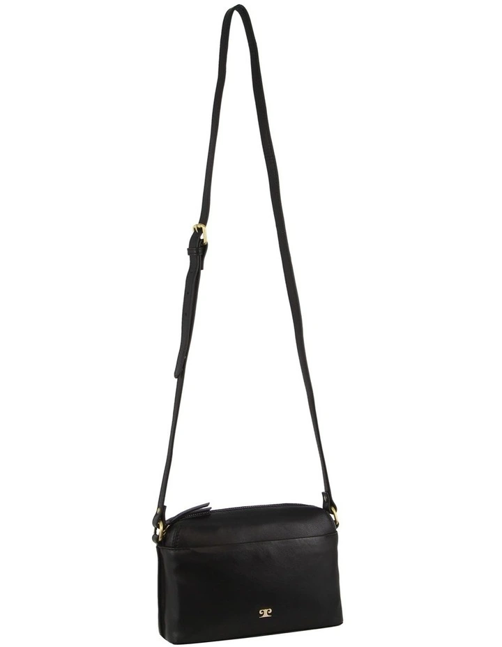 Multi-Compartment Leather Crossbody Bag in Black