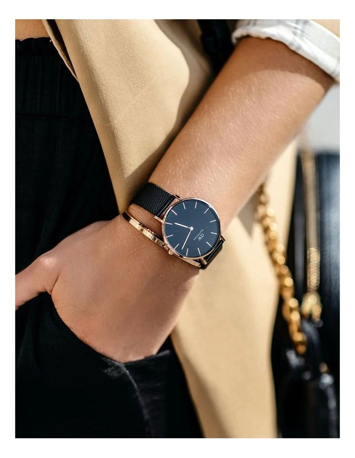 Petite 36 Ashfield Stainless Steel Quartz Watch in Black/Gold