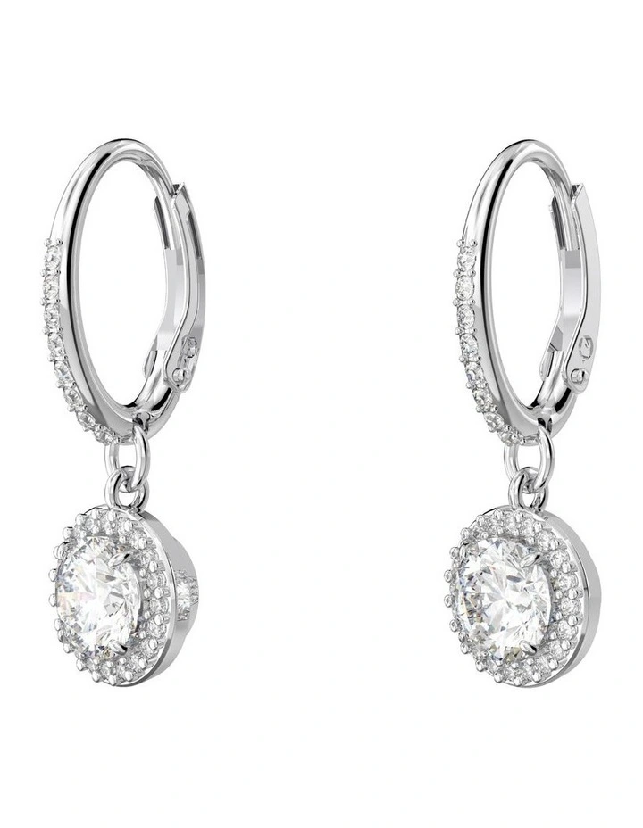 Constella Drop Earrings Round Cut Pave Rhodium Plated in White