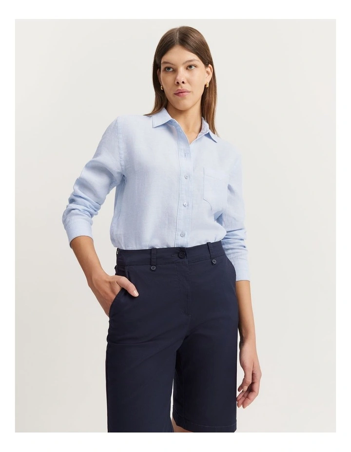 Organically Grown Linen Shirt in Chambray Blue
