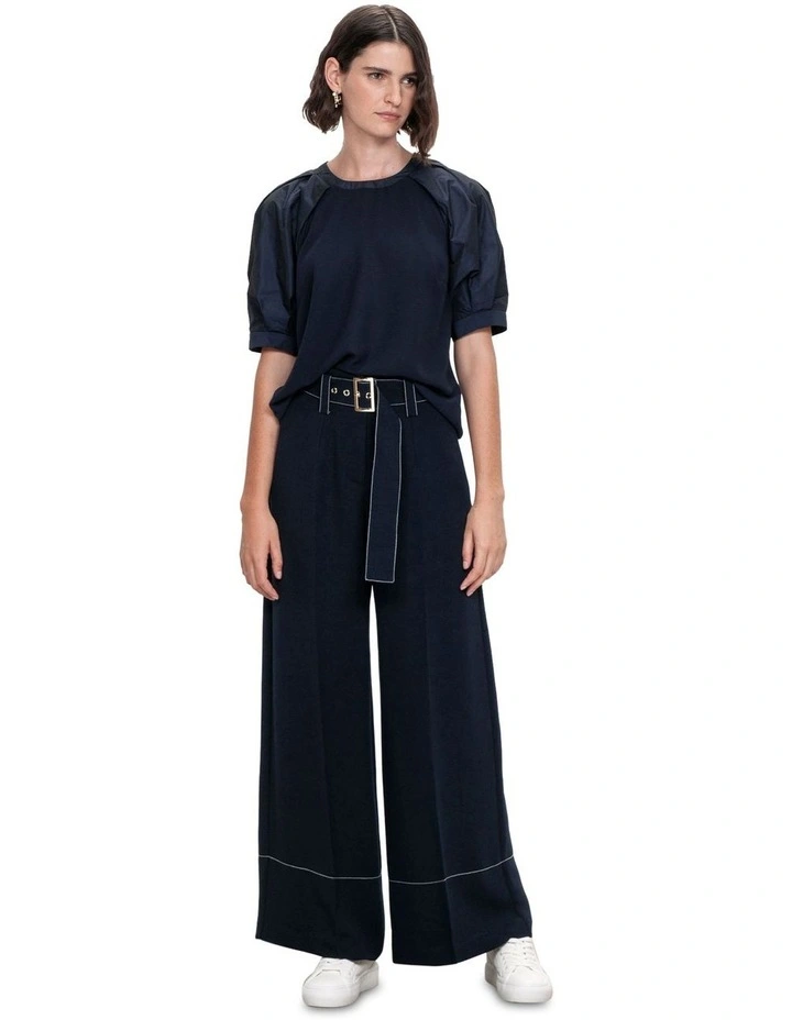 Memory Taffeta Tuck Sleeve Top in Blue