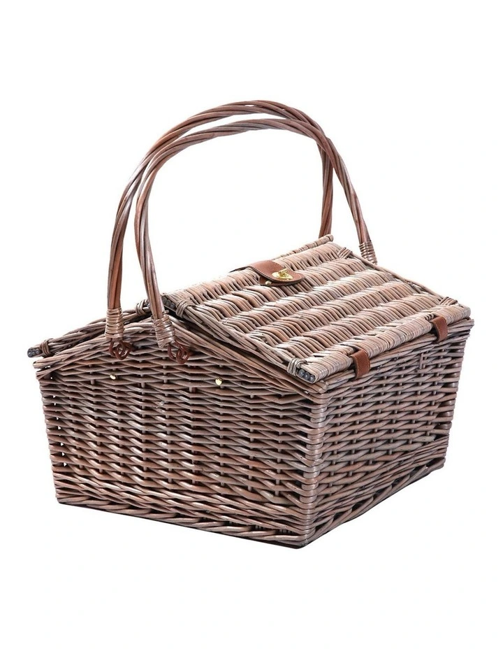 4 Person Picnic Basket Baskets Set Outdoor Blanket in Brown
