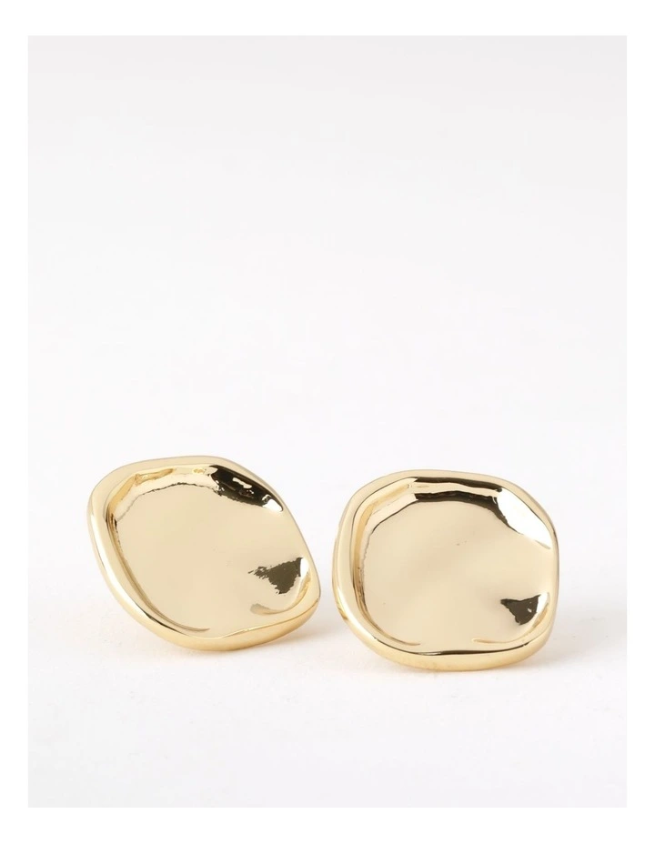 Flat Molten Stud Earring in Gold