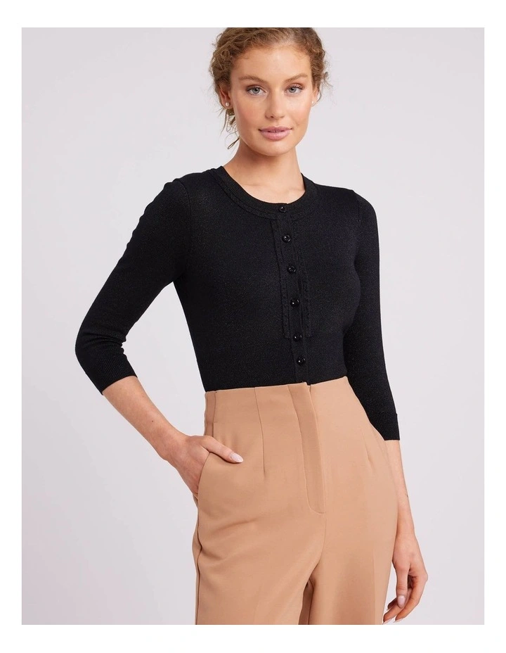Cheese Shimmer 3/4 Sleeve Cardigans in Black