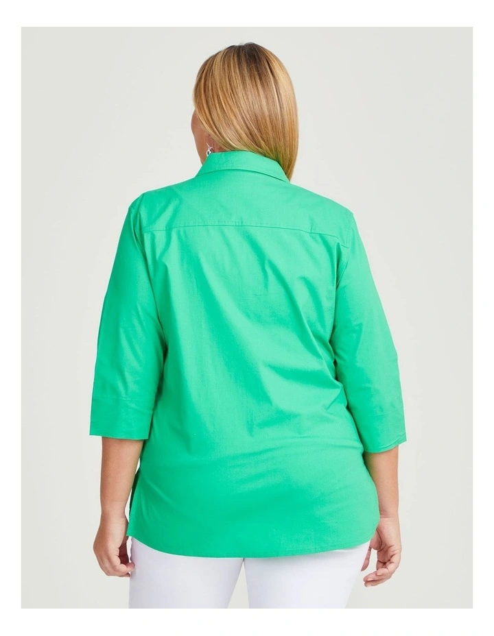 Stretch Cotton Poplin Shirt in Verde Green