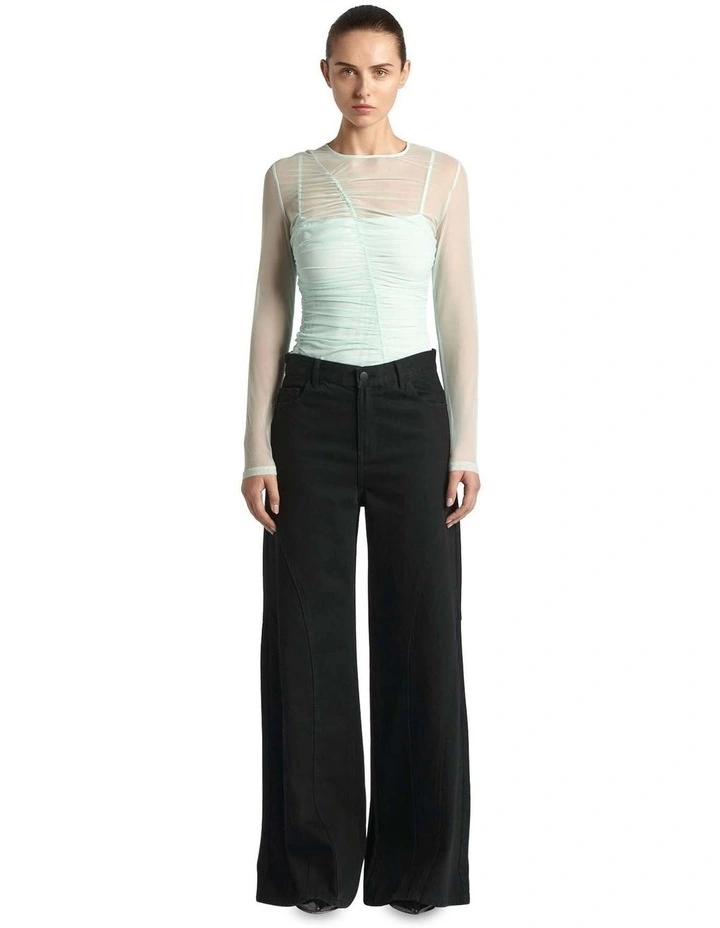 Ruched Mesh Top in Ice Mint