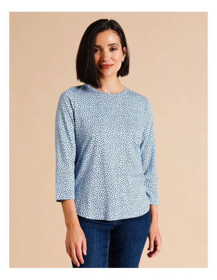 Organic Cotton Wardrobe Staple 3/4 Sleeve Tee In Vintage Blue Pebble