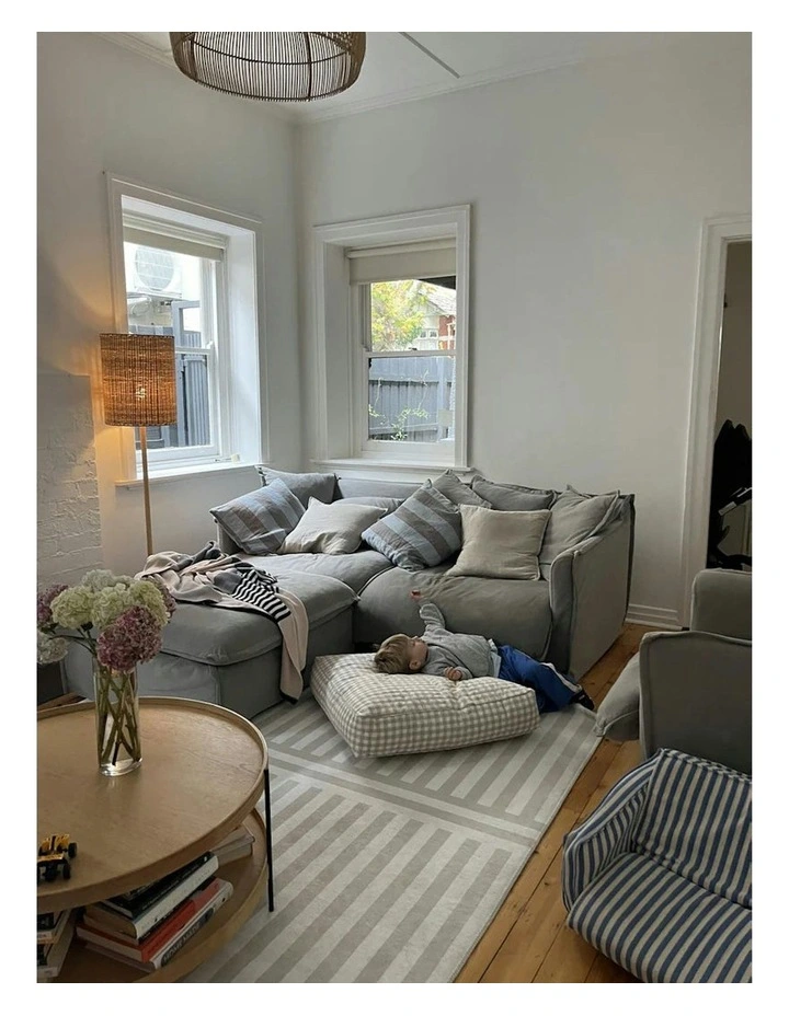 Plinth Washable Chenille Area Rug in Bone