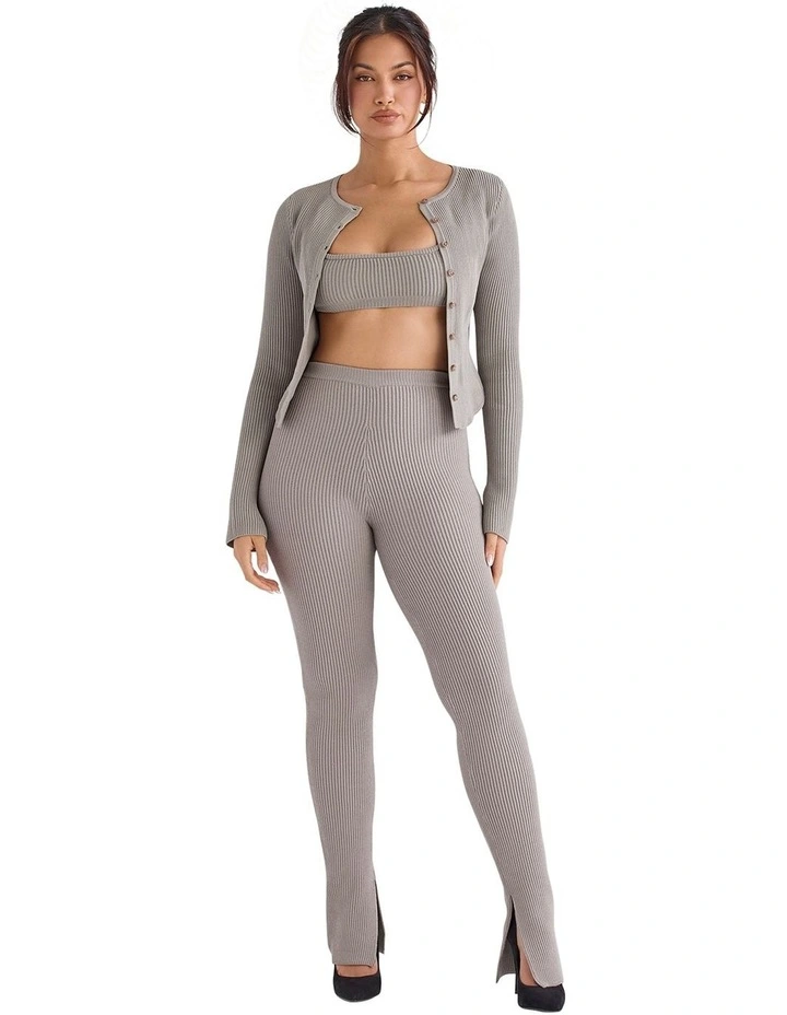 Sylvia Ribbed Knit Cardigan in Taupe