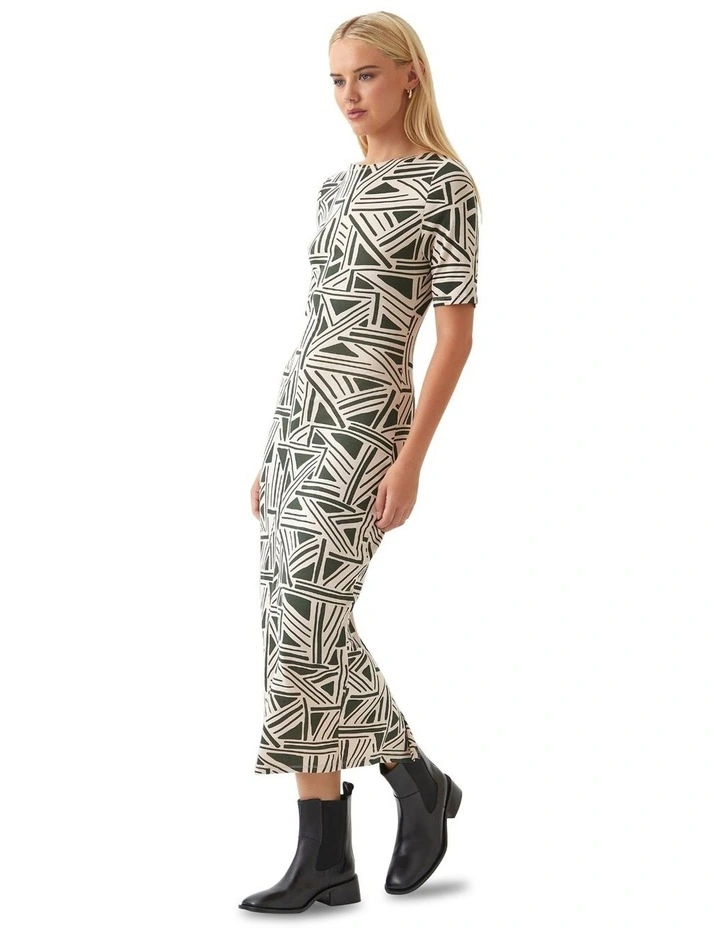 Leonie Printed Jersey Dress in Olive