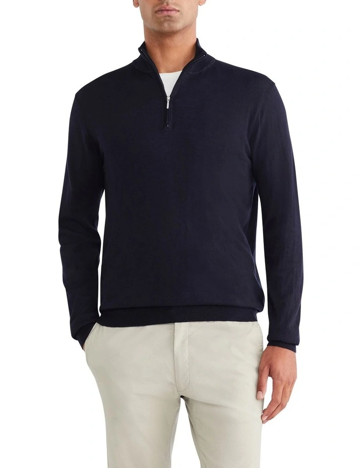 Quarter Zip Sweater in Plain Navy