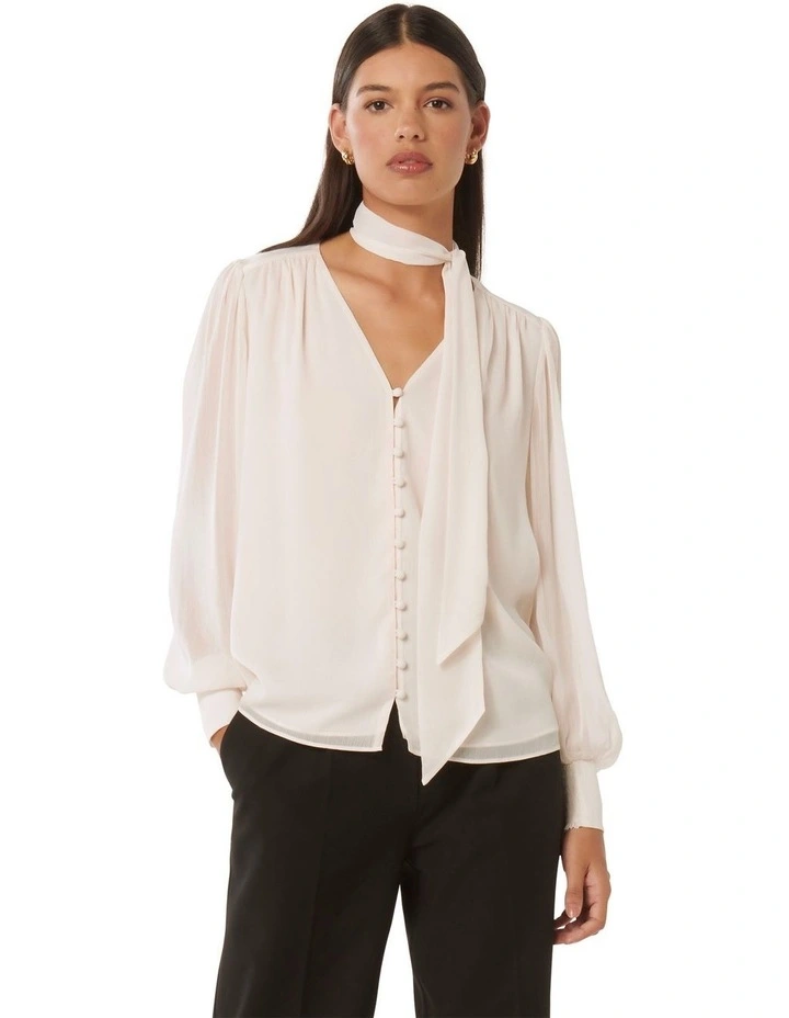 Teresa Neck Tie Blouse in White