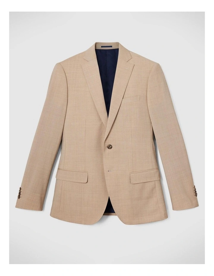 Slim Stretch Wool Blend Tailored Jacket in Light Tan