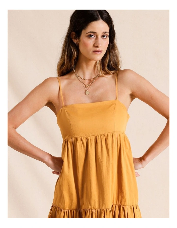 Strappy Swing Midi Dress in Mustard