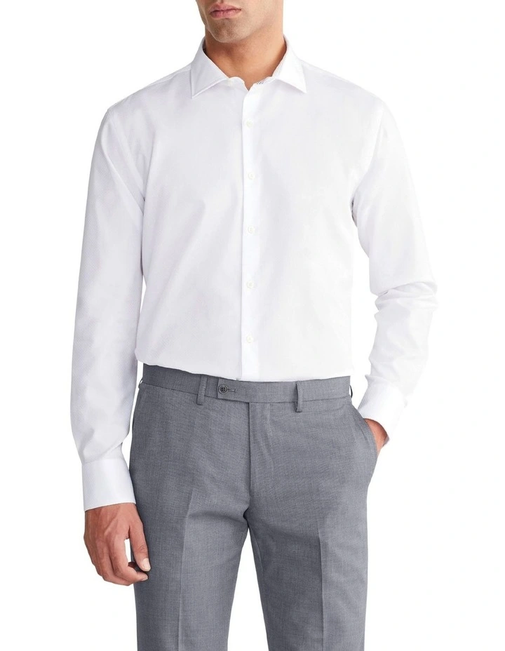Slim Long Sleeve Dobby Shirt in White