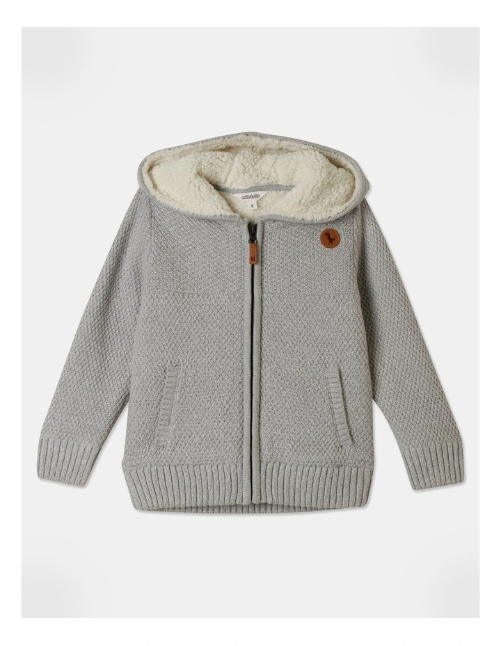Knitted Sherpa Lined Zip Thru in Grey Marle