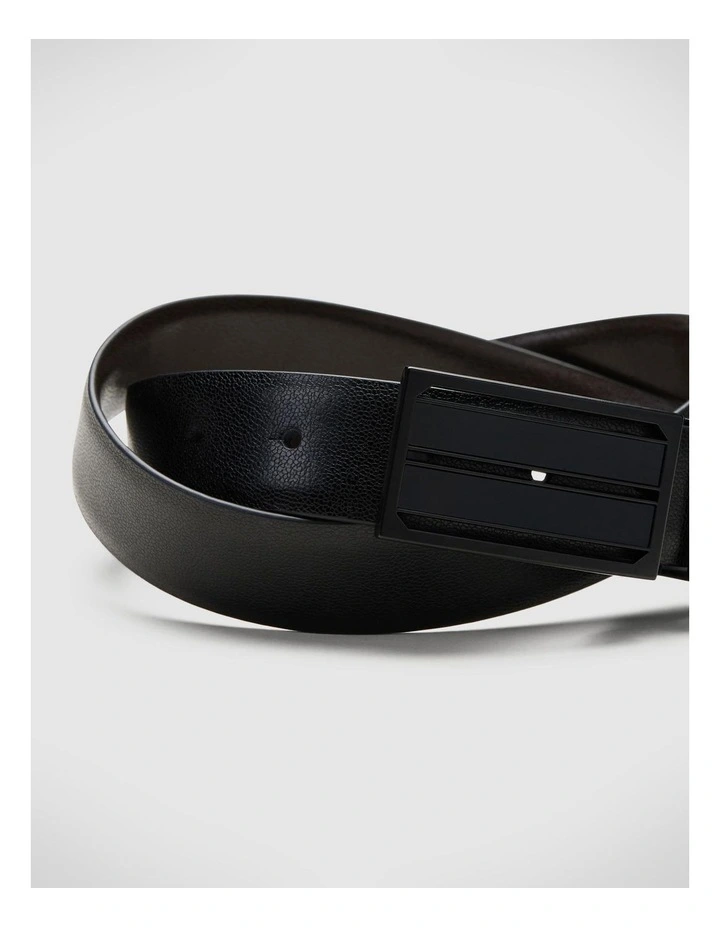 Dress Belt With Shield Buckle in Black/brown