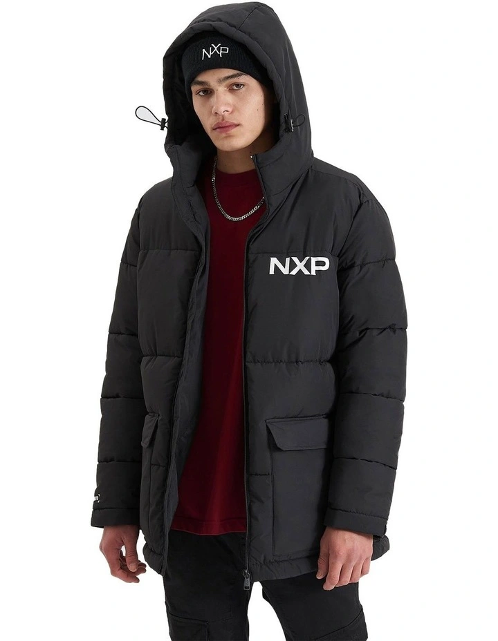 Tectonics Long Line Puffer Jacket in Jet Black