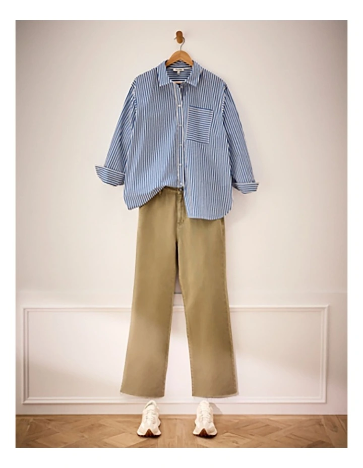 Organic Cotton Blend Striped Boyfriend Shirt in Cobalt