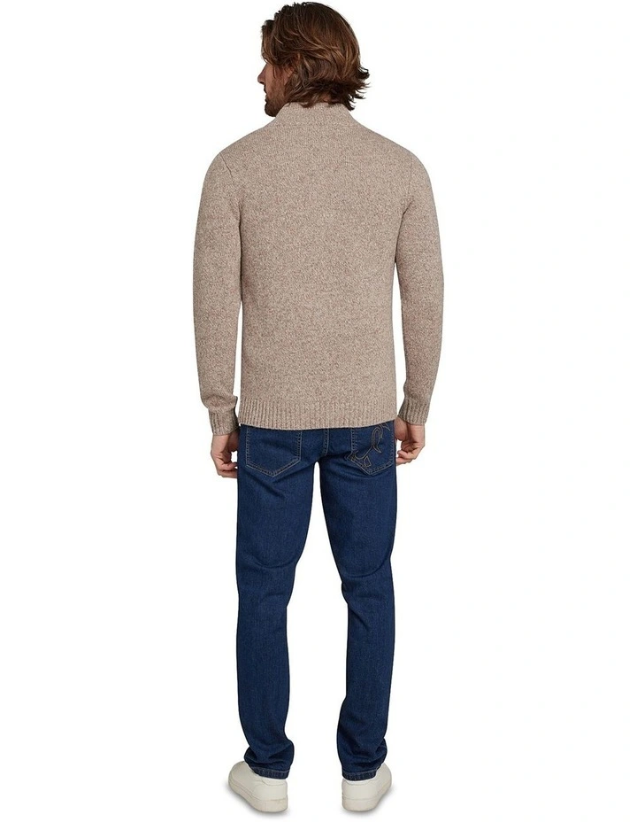 Chunky Fleck Quarter Zip Knit in Toast