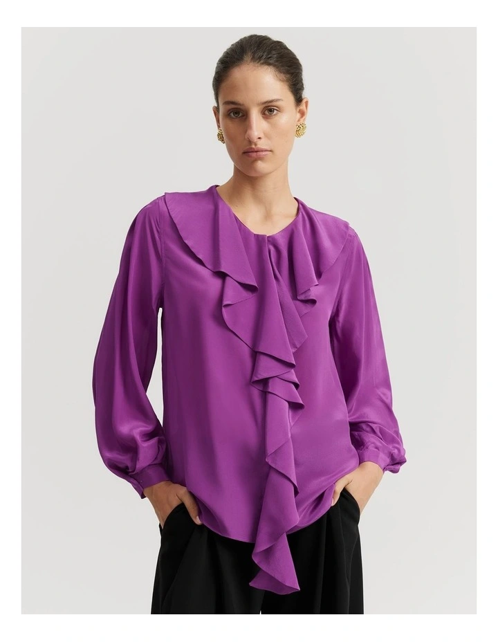 Ruffle Detail Blouse in Boysenberry