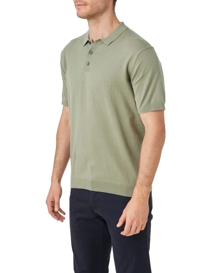 Ollie Cotton Knit Polo Shirt in Olive