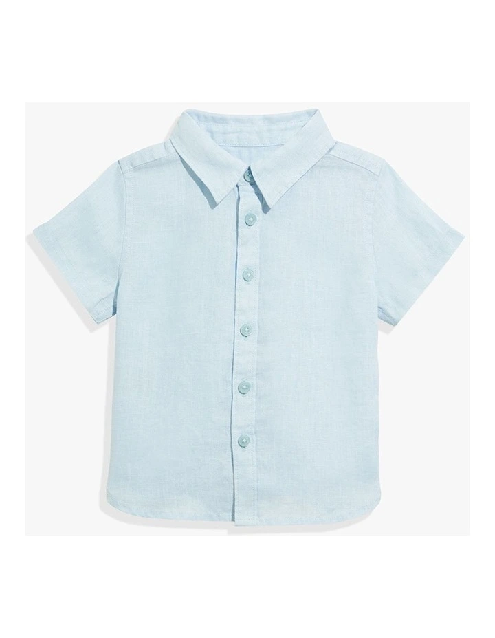 Organically Grown Short Sleeve Linen Shirt in Pale Blue
