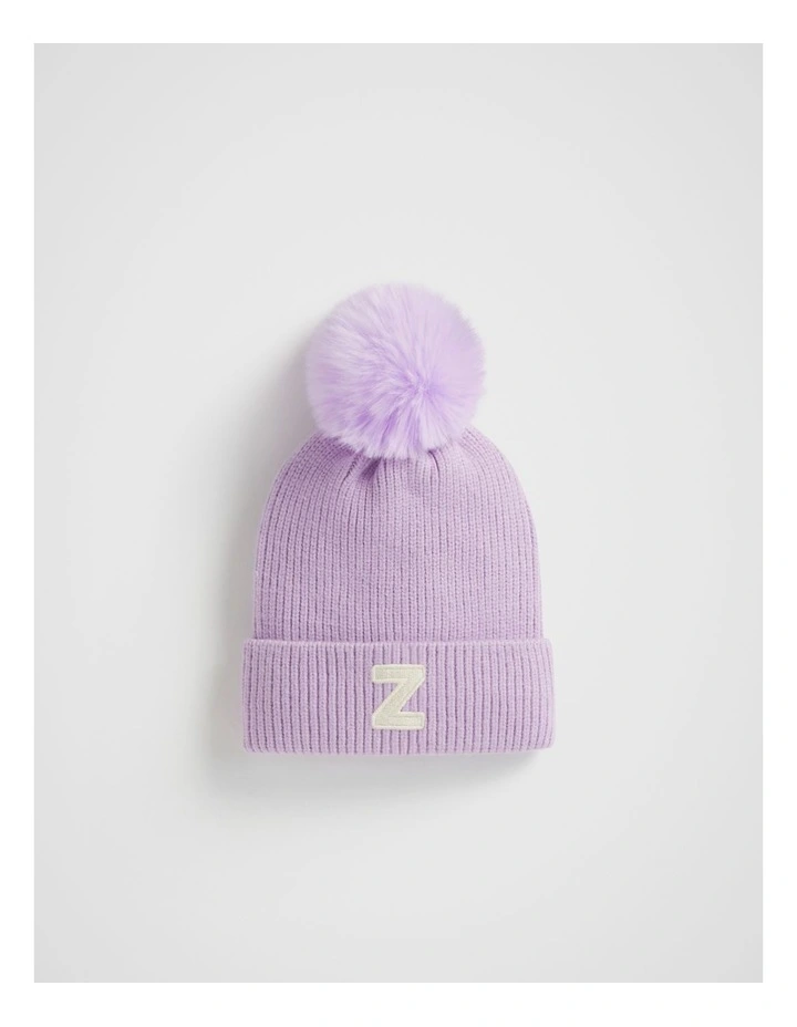 Embroidered Initial Beanie Z in Purple