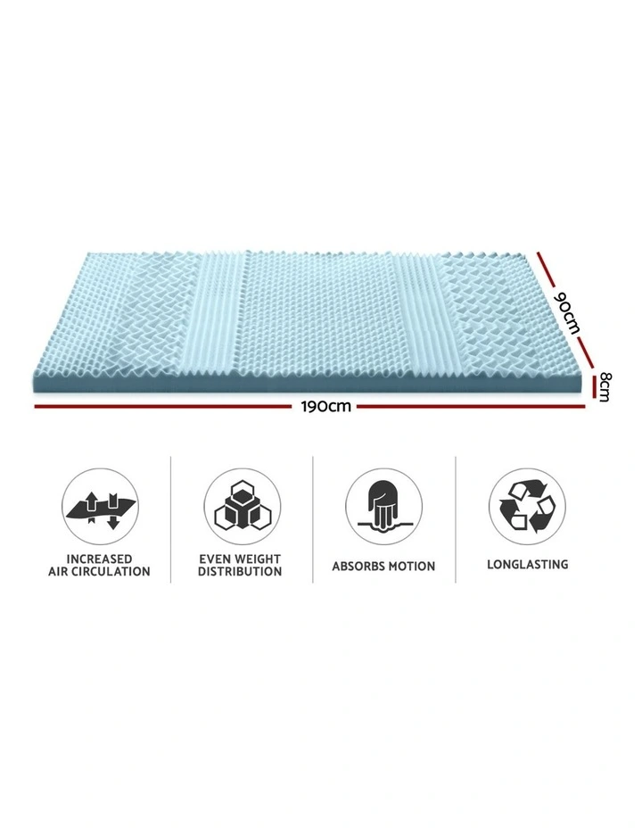 COOL GEL Memory Foam Mattress Topper BAMBOO 8CM 7-Zone Single