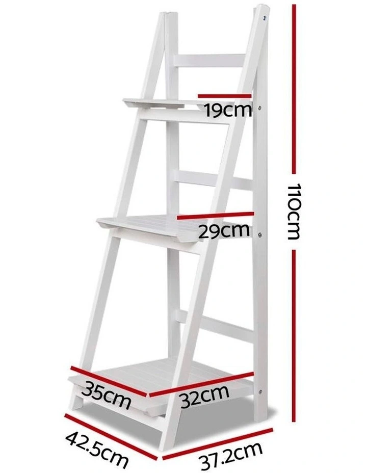 Display Shelf 3 Tier Wooden Ladder Stand Storage Book Shelves Rack White