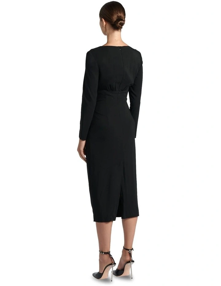 Viscose Stretch Column Midi Dress in Black
